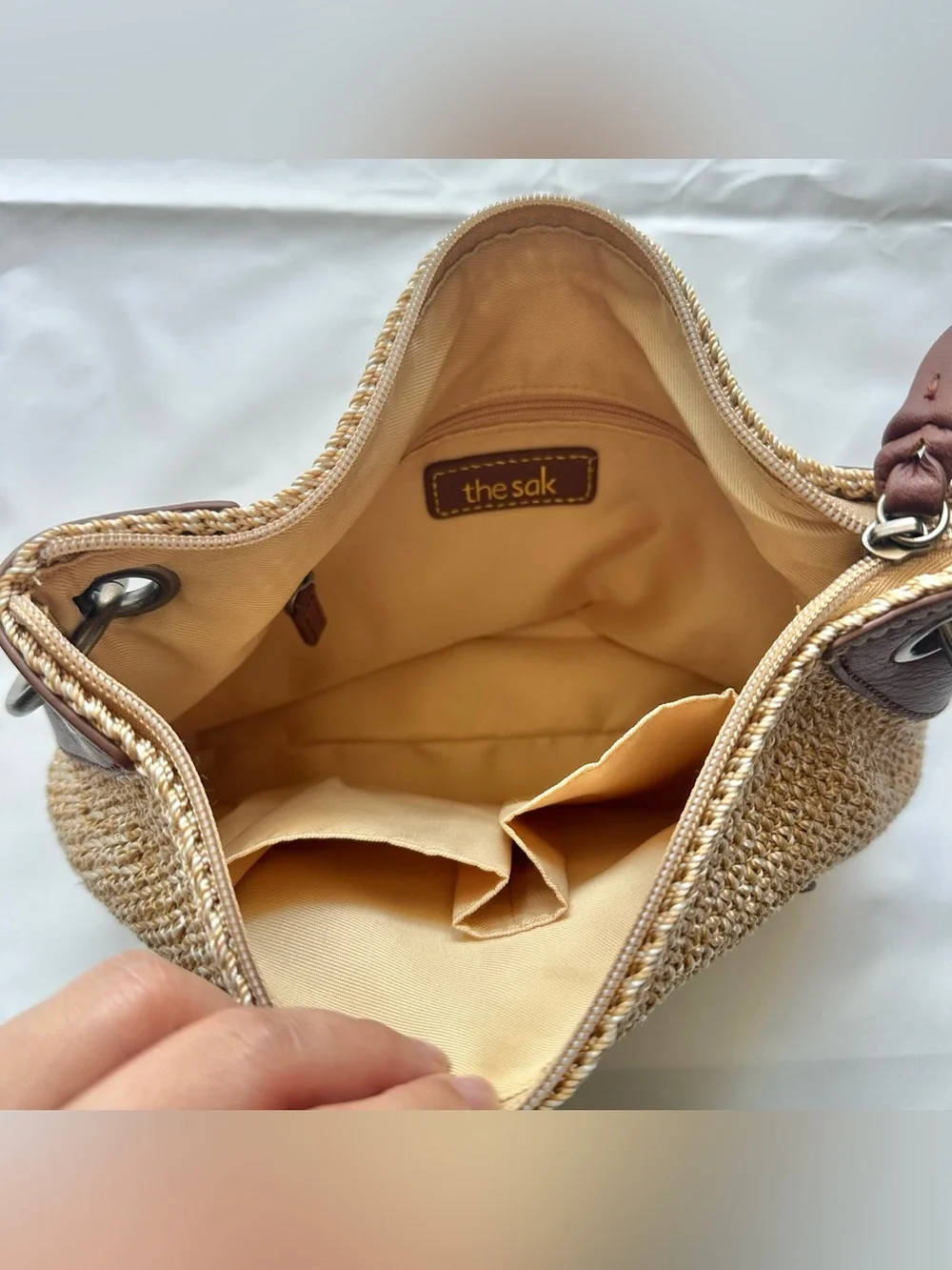 The Sak Indio beige/tan crochet shoulder bag